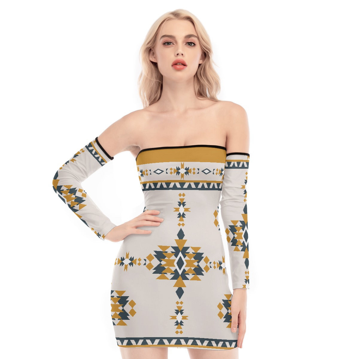 All-Over Print Women's Off-shoulder Back Lace-up Dress