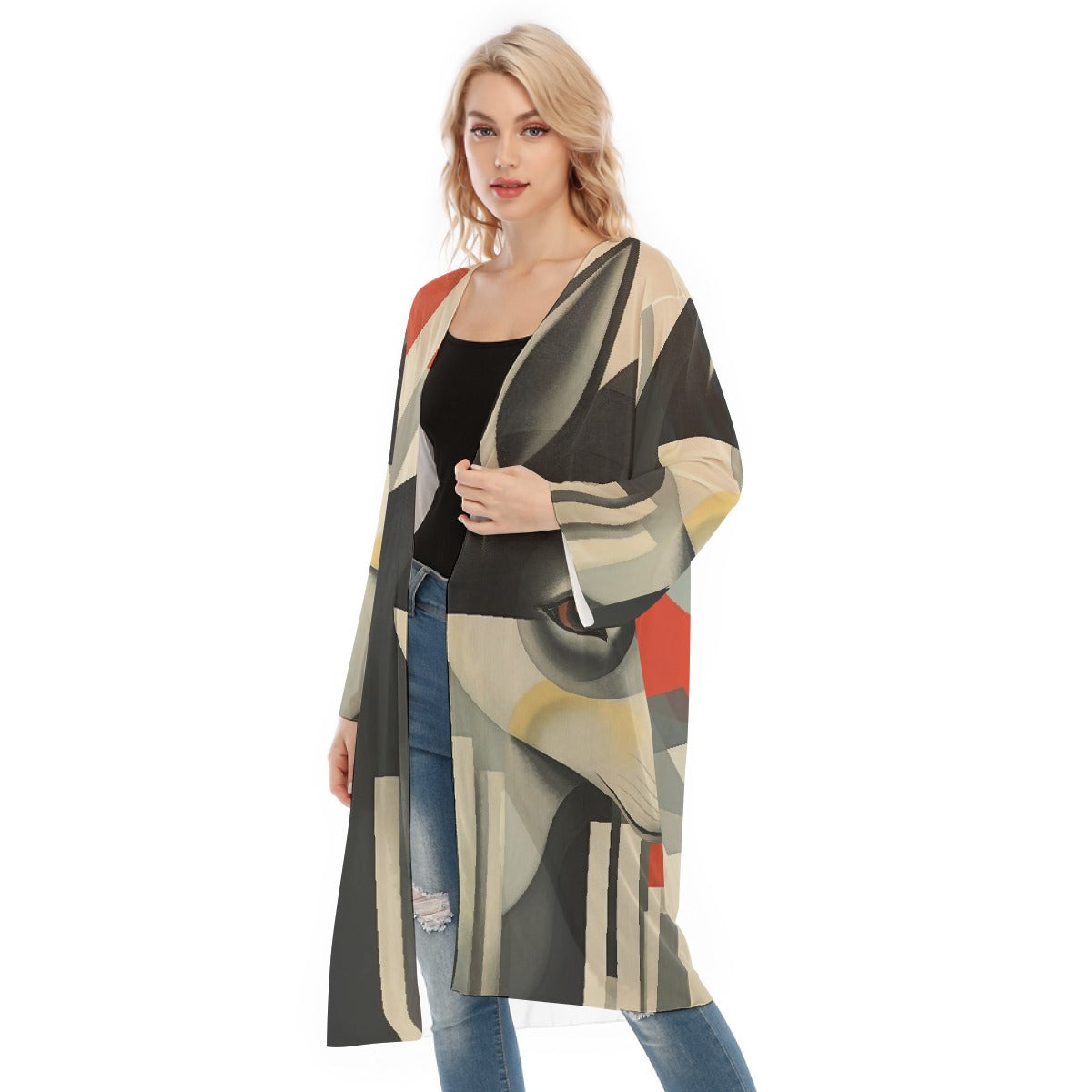 All- Over Print Women's Long Sleeve Mesh Cardigan