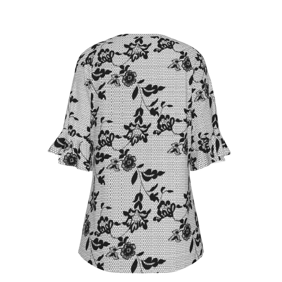 All-Over Print V-neck Women's T-shirt With Bell Sleeve