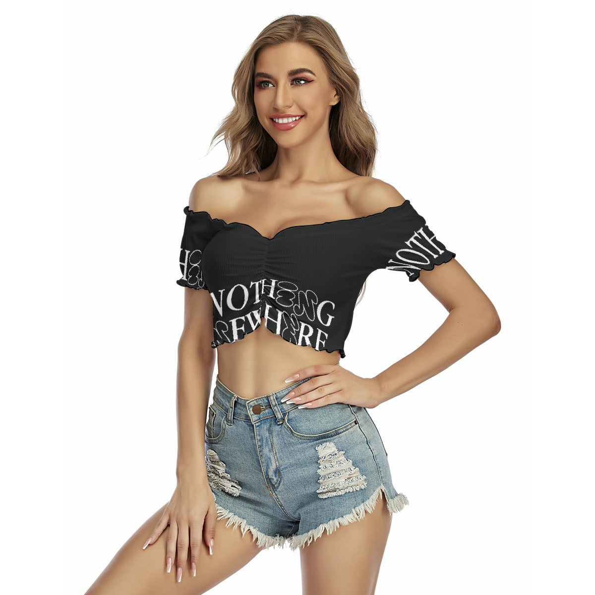 All-Over Print Women's One-shoulder Off-the-navel Short Sleeve T-shirt