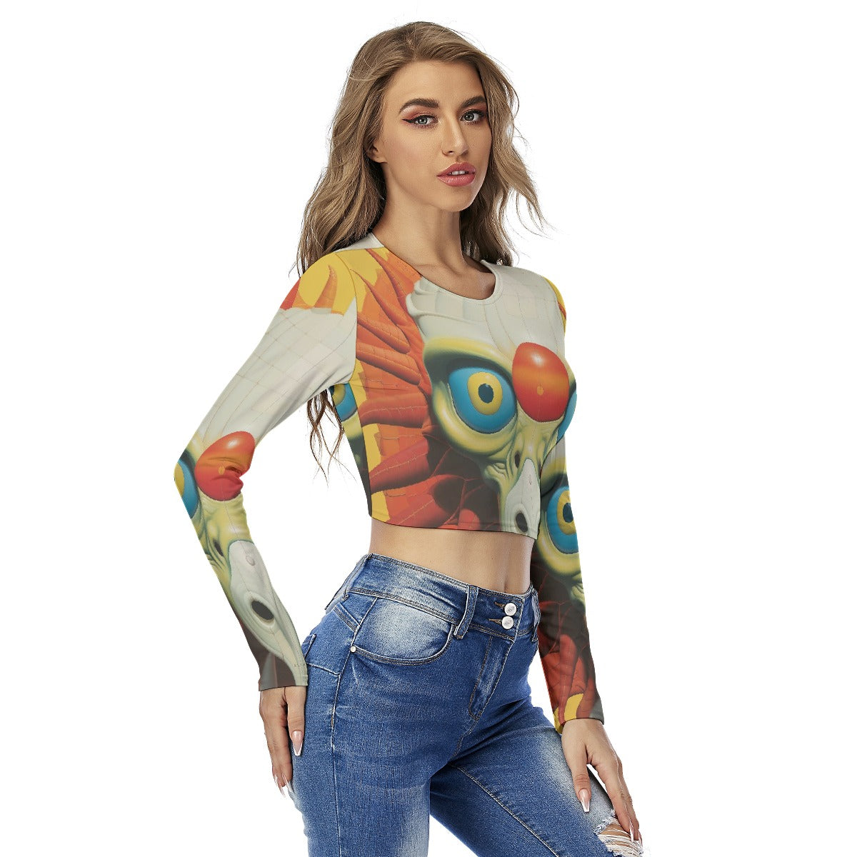 All-Over Print Women's Round Neck Crop Top T-Shirt