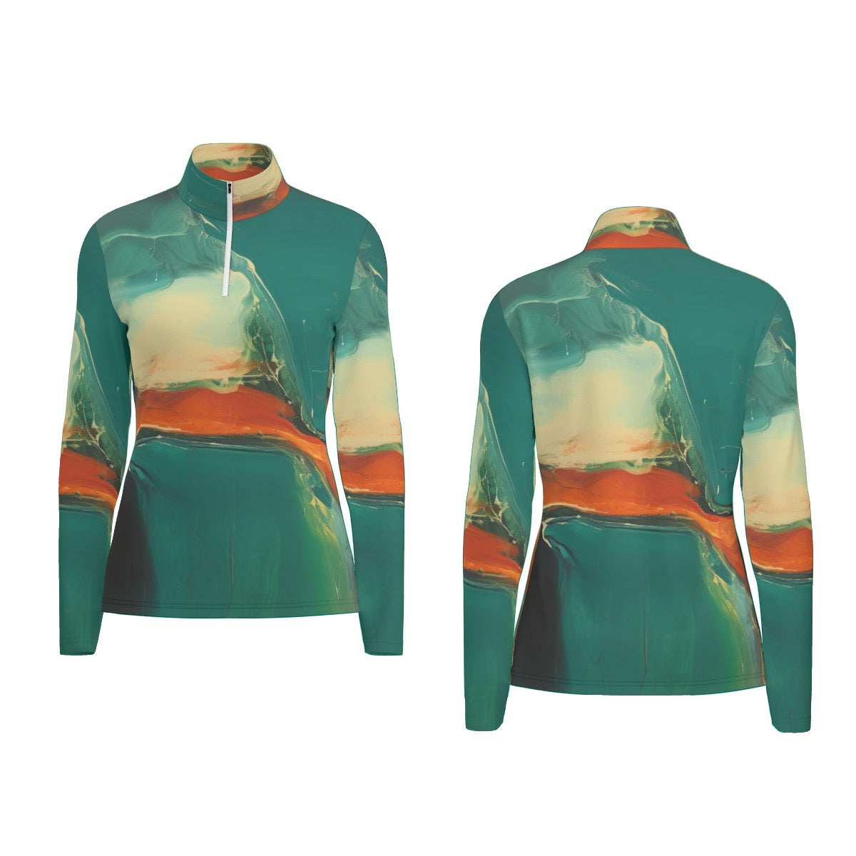 All-Over Print Women's Sports Collar Jersey With Long Sleeve