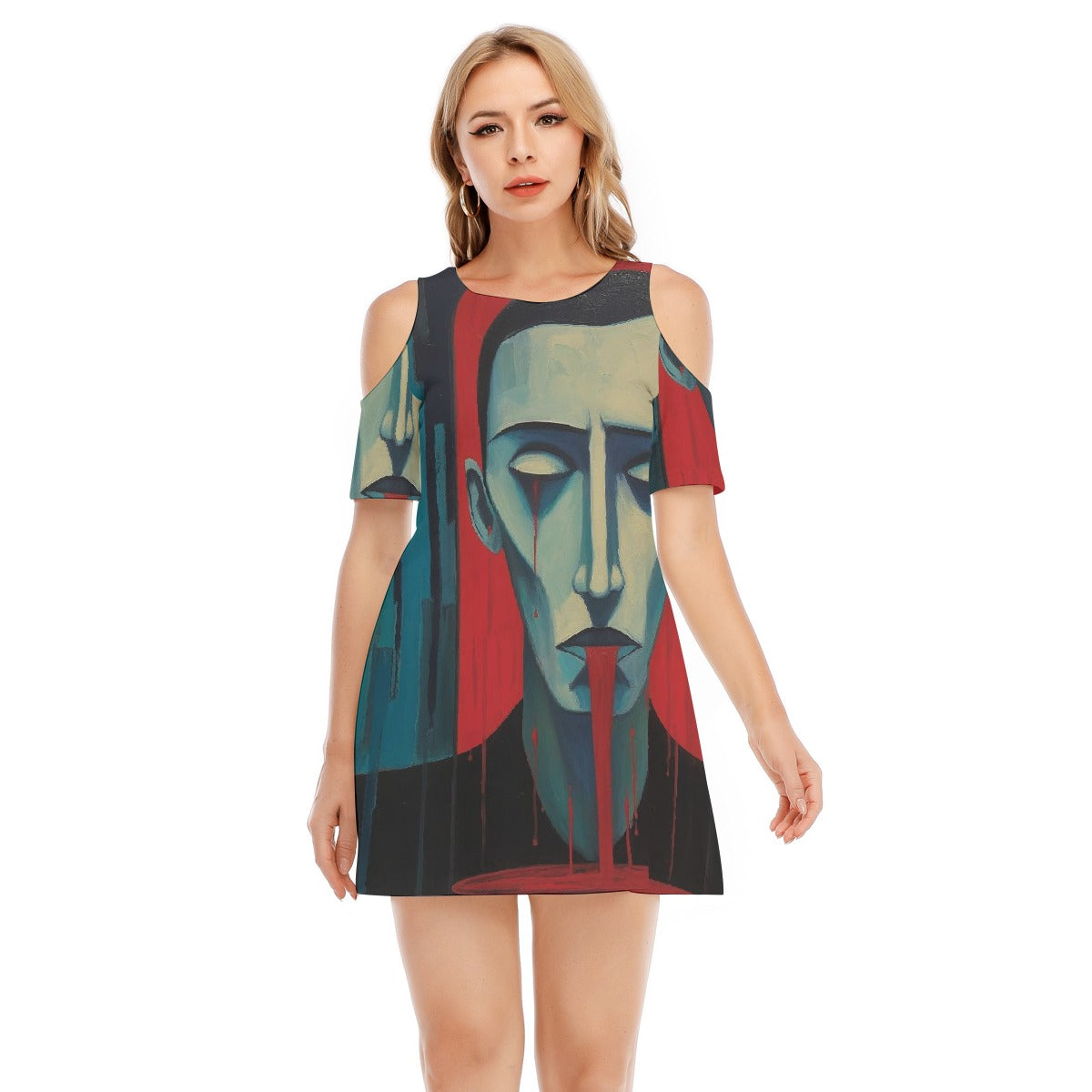 All-Over Print Women's Cold Shoulder Dress | 190GSM Cotton