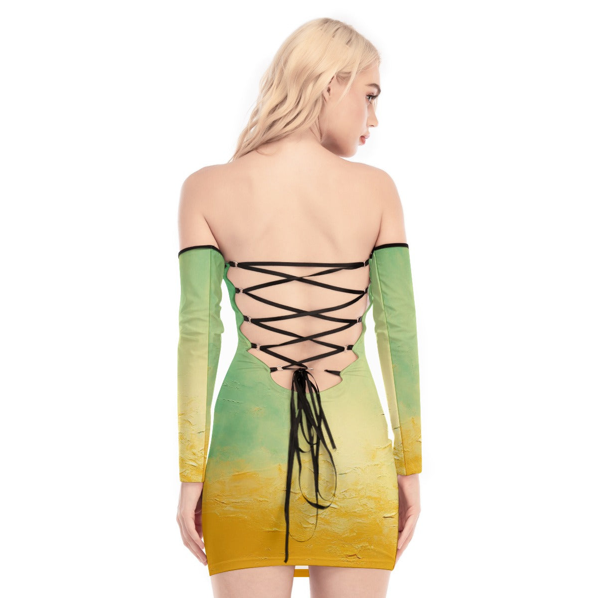 All-Over Print Women's Off-shoulder Back Lace-up Dress