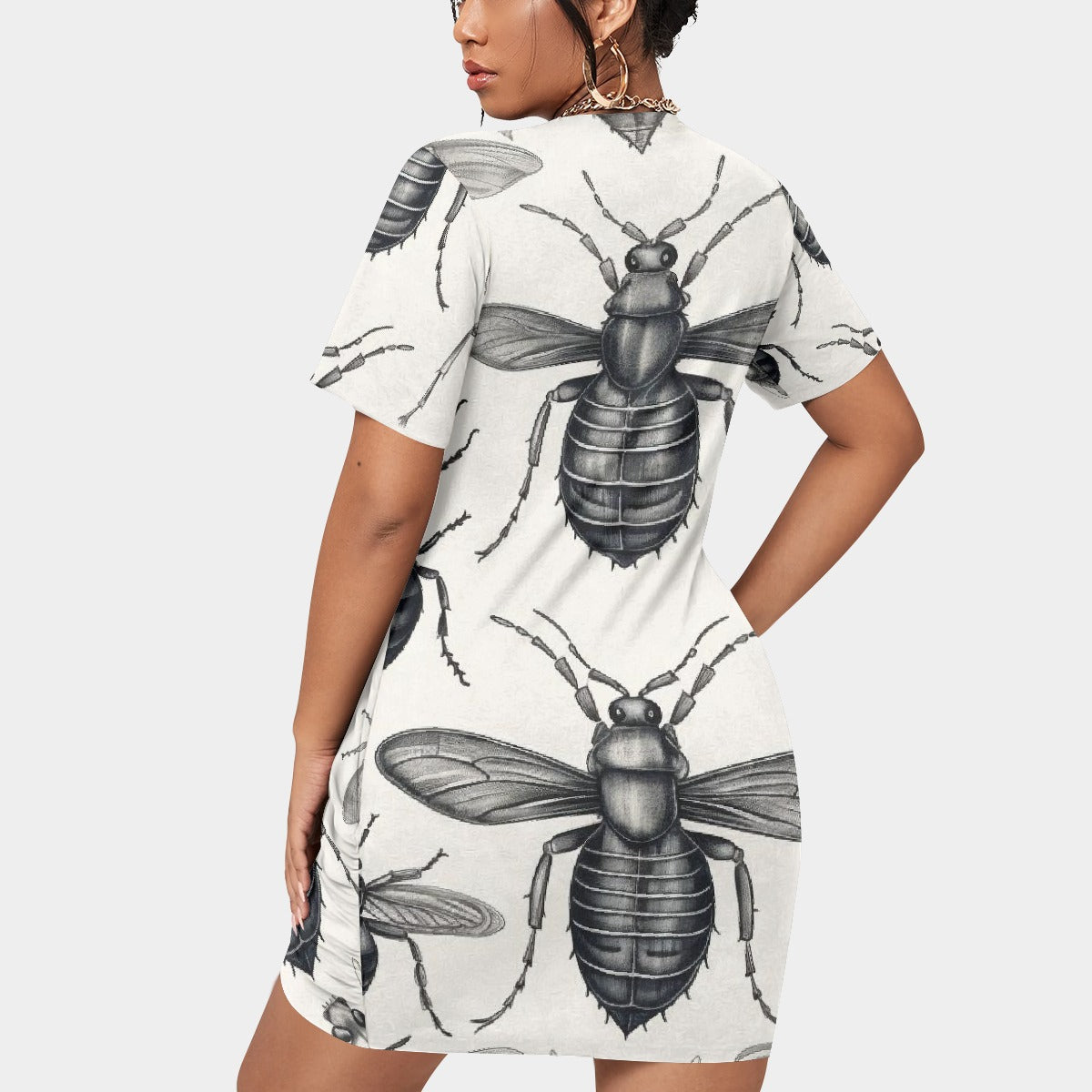 All-Over Print Women’s Stacked Hem Dress With Short Sleeve（Plus Size）