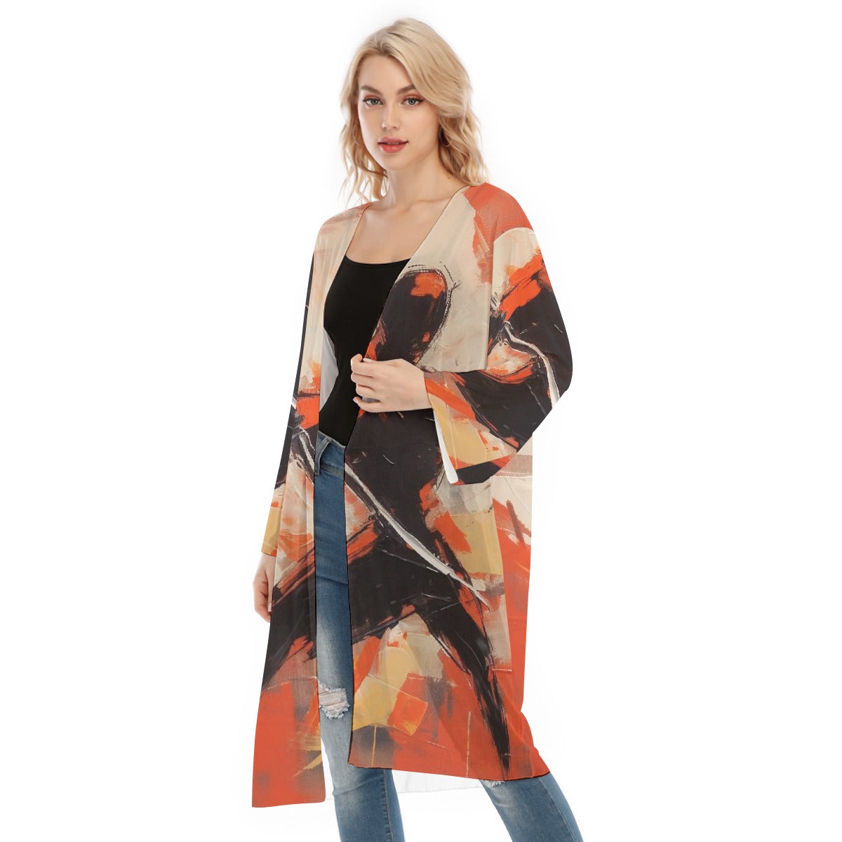 All- Over Print Women's Long Sleeve Mesh Cardigan