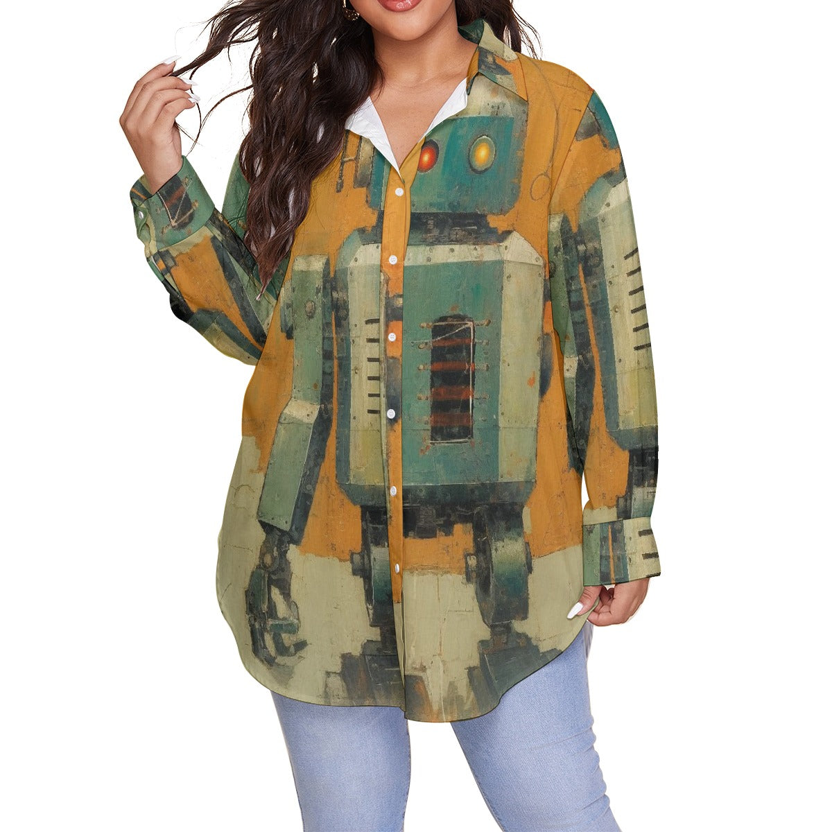 All-Over Print Women's Shirt With Long Sleeve(Plus Size)