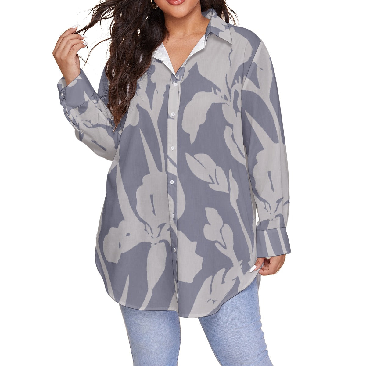 All-Over Print Women's Shirt With Long Sleeve(Plus Size)