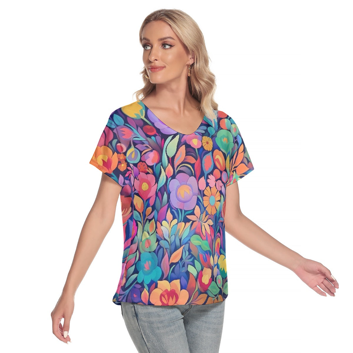 All-Over Print Women's Loose V-neck Short Sleeve T-shirt