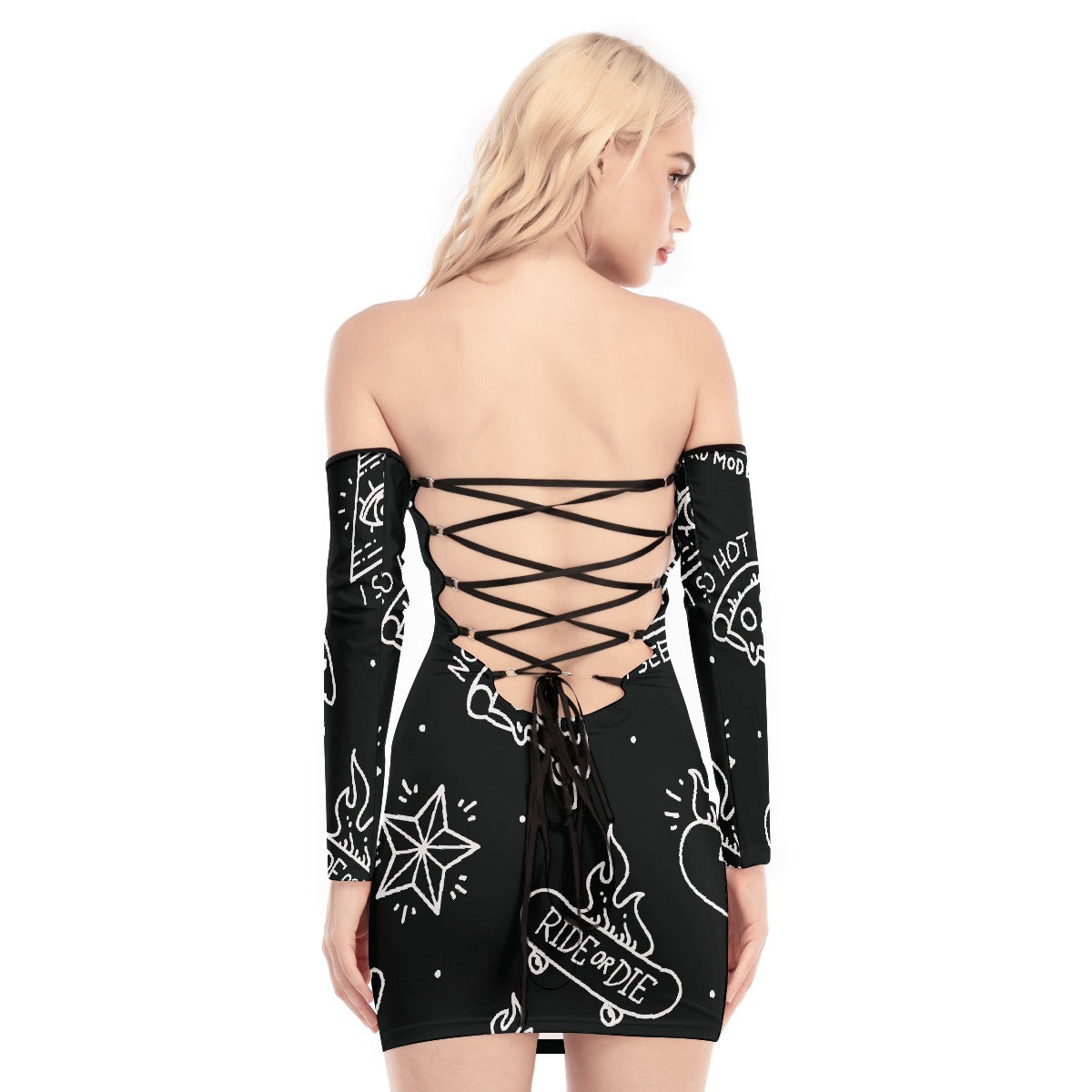 All-Over Print Women's Off-shoulder Back Lace-up Dress