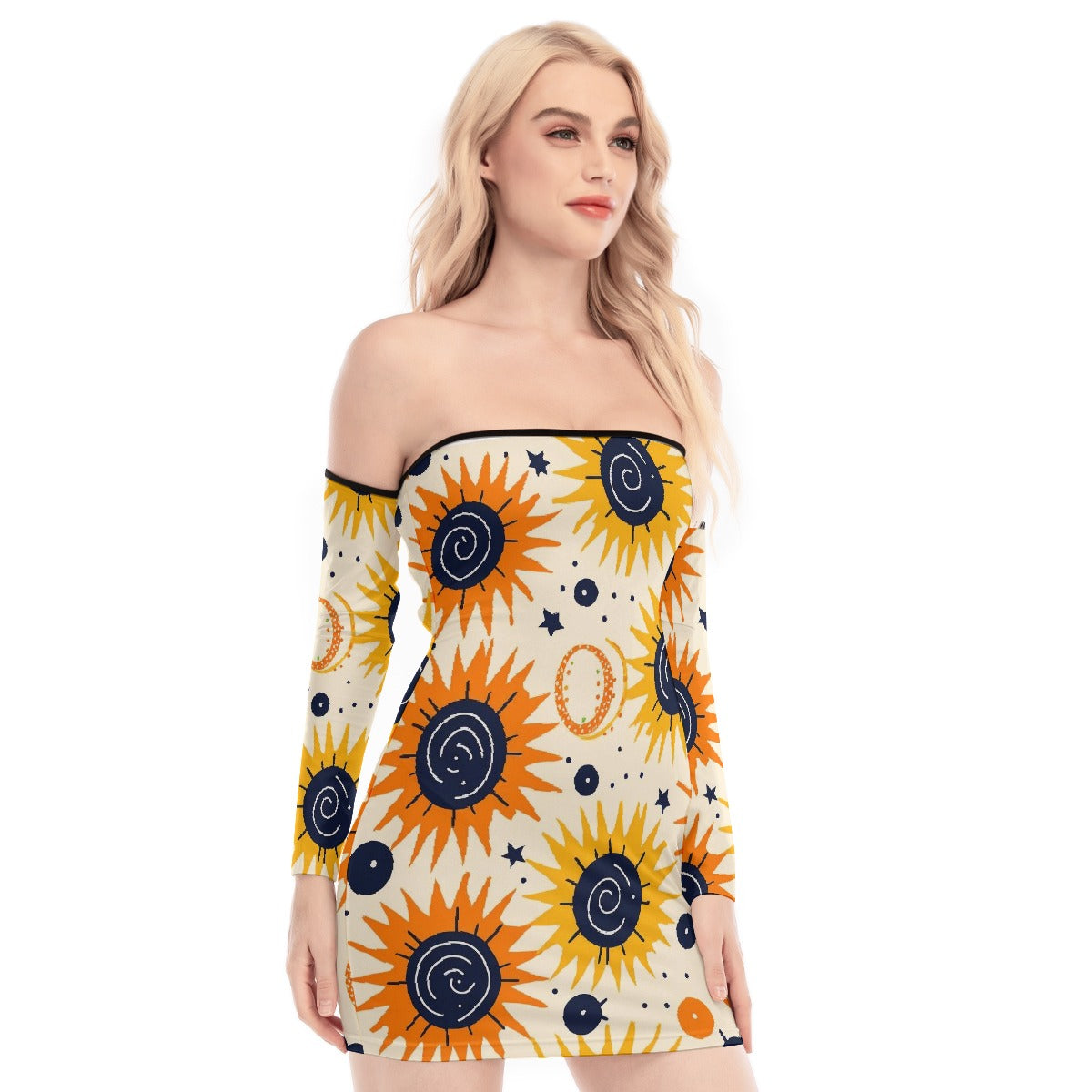 All-Over Print Women's Off-shoulder Back Lace-up Dress