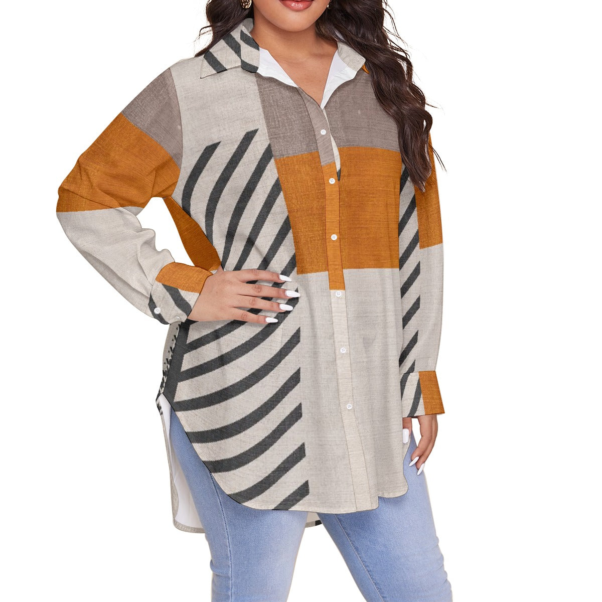 All-Over Print Women's Shirt With Long Sleeve(Plus Size)