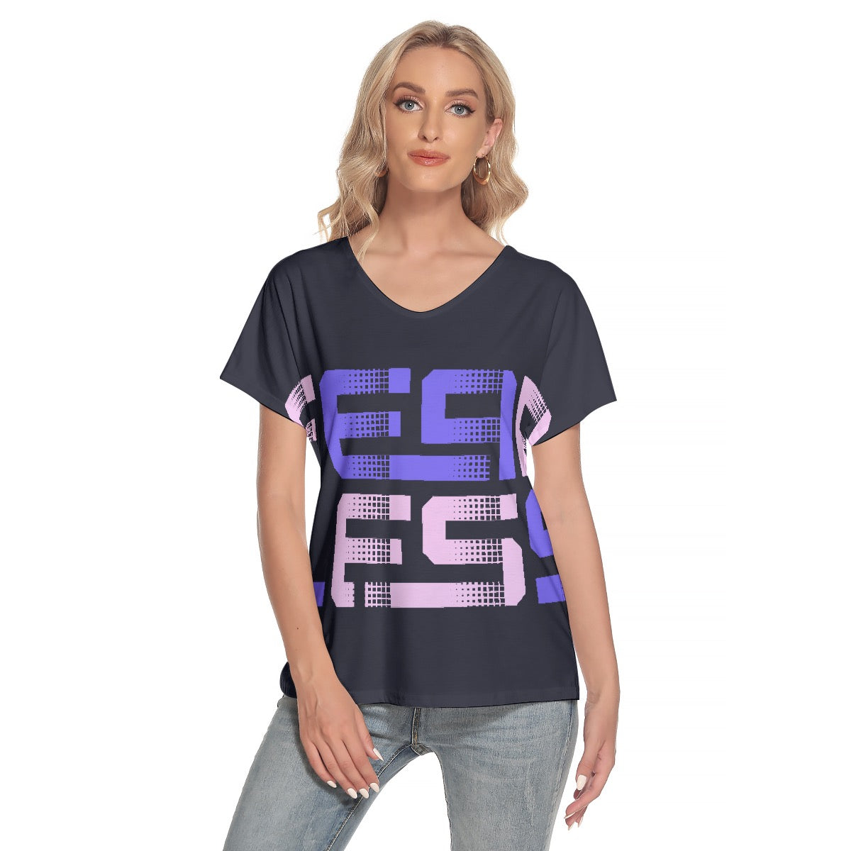 All-Over Print Women's Loose V-neck Short Sleeve T-shirt