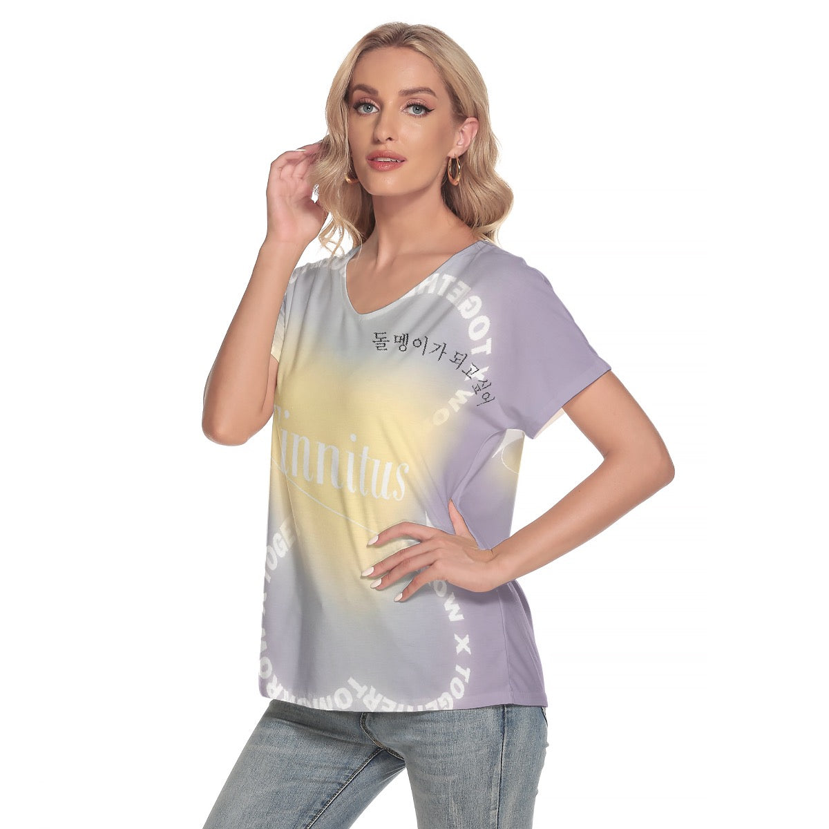 All-Over Print Women's Loose V-neck Short Sleeve T-shirt