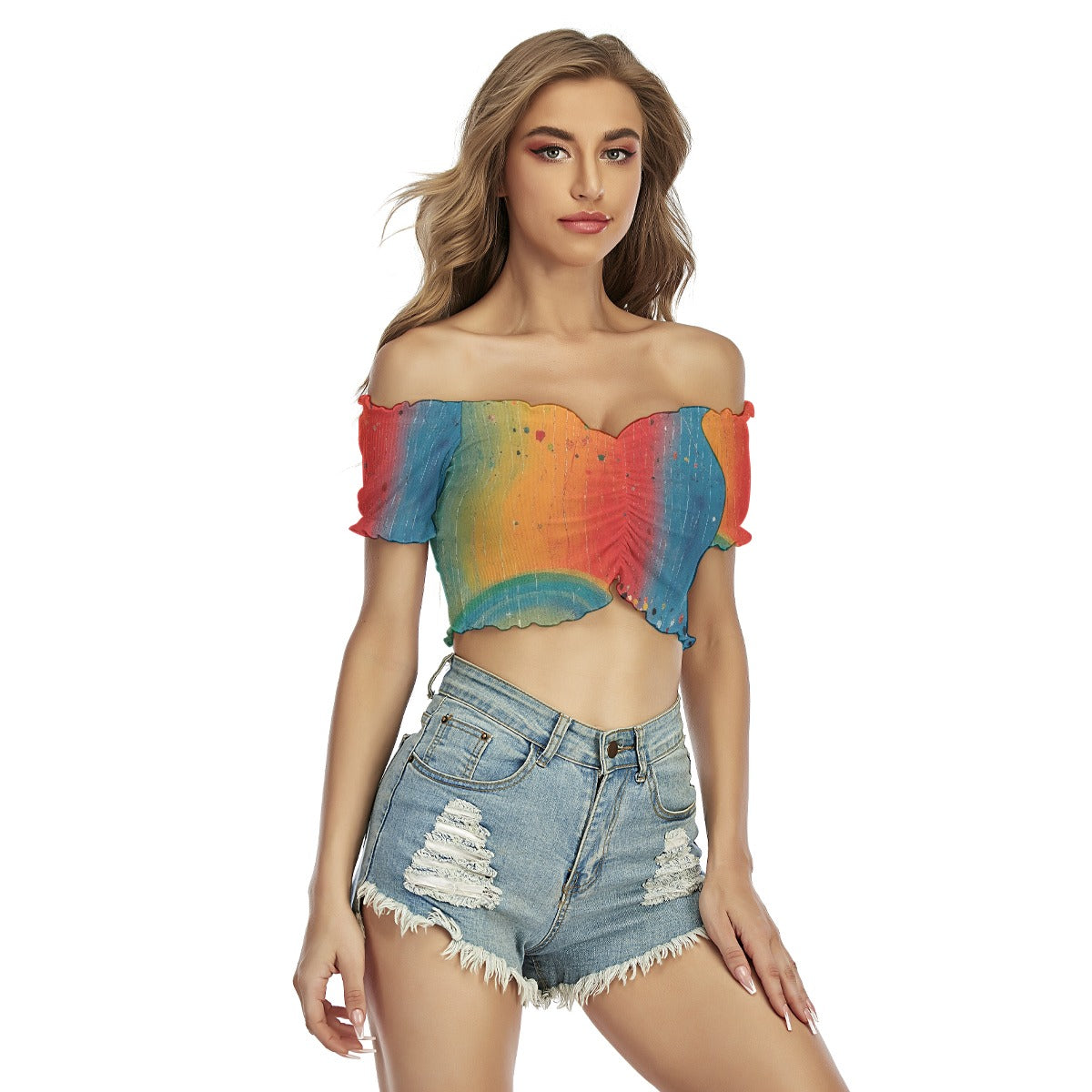 All-Over Print Women's One-shoulder Off-the-navel Short Sleeve T-shirt