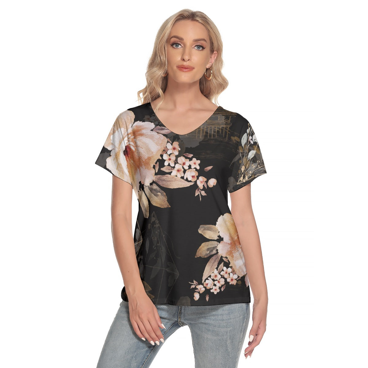 All-Over Print Women's Loose V-neck Short Sleeve T-shirt