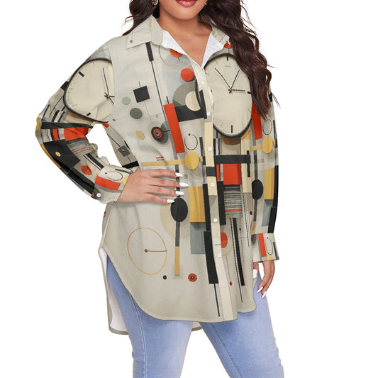 All-Over Print Women's Shirt With Long Sleeve(Plus Size)