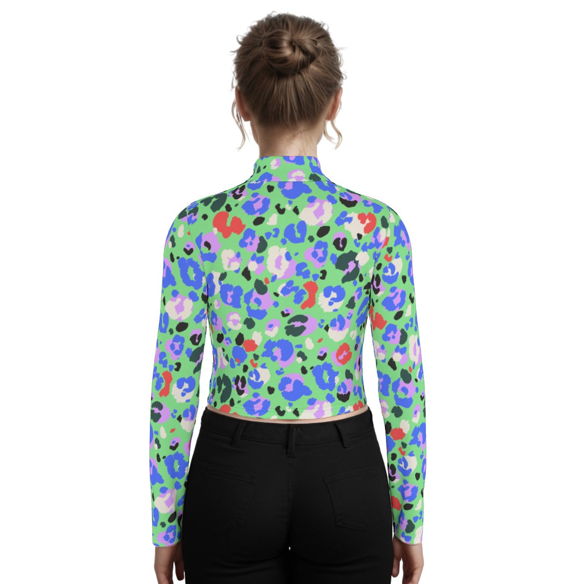 Eco-Friendly All-Over Print Women's Turtleneck T-shirt With Long Sleeve