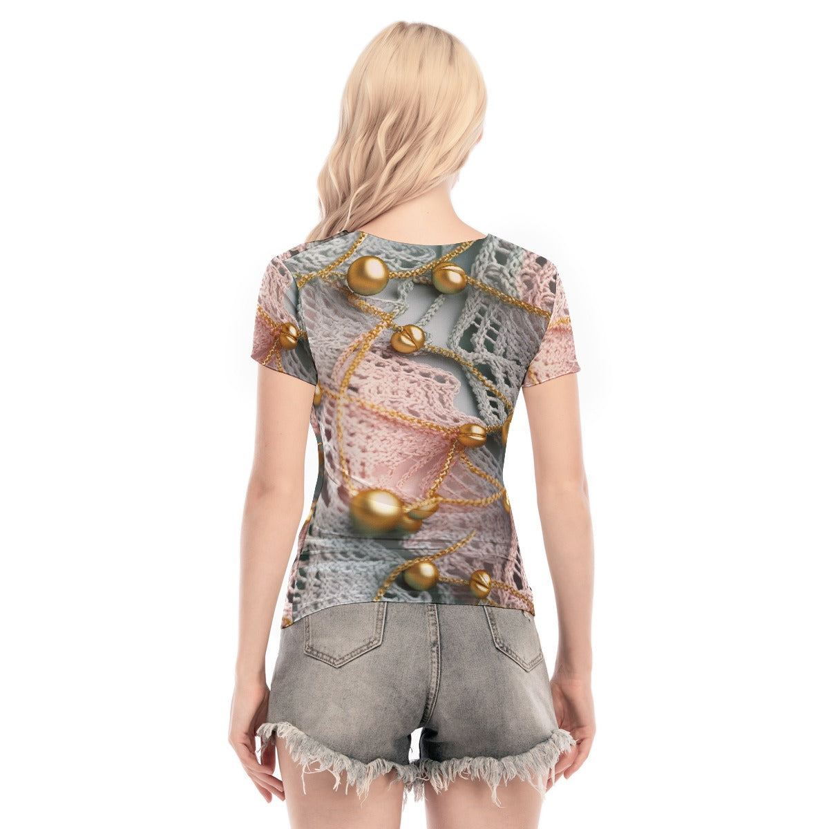 All-Over Print Women's Short Sleeve Mesh Blouse