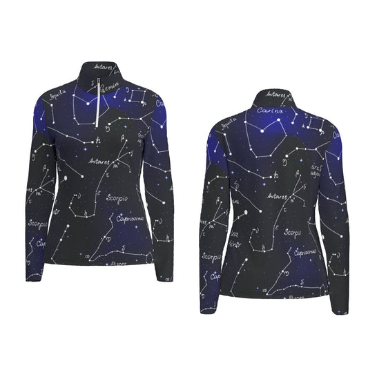 All-Over Print Women's Sports Collar Jersey With Long Sleeve