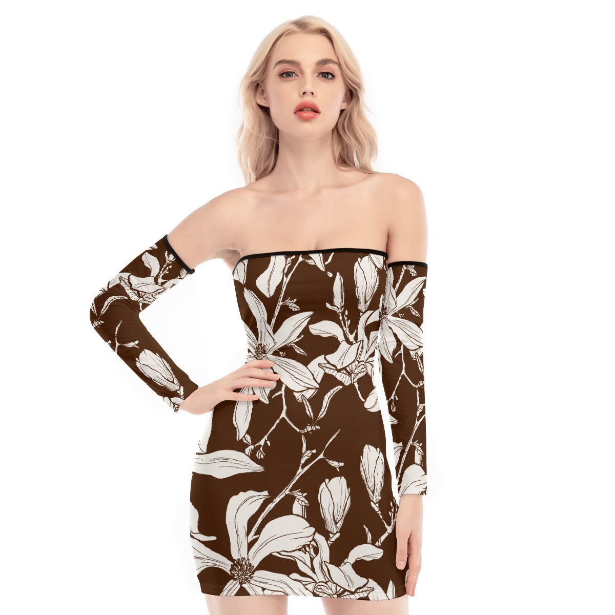 All-Over Print Women's Off-shoulder Back Lace-up Dress