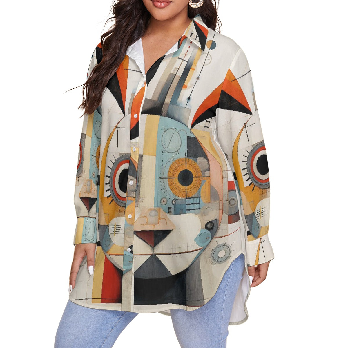 All-Over Print Women's Shirt With Long Sleeve(Plus Size)