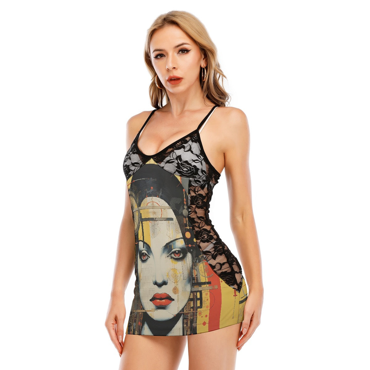 All-Over Print Women's Black Lace Cami Dress