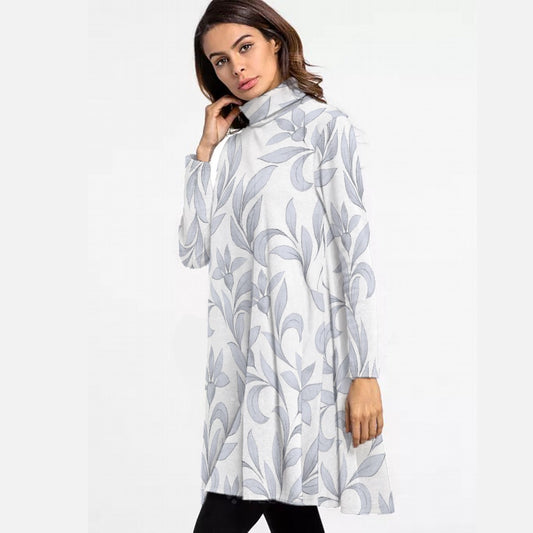 All-Over Print Women's High Neck Dress With Long Sleeve