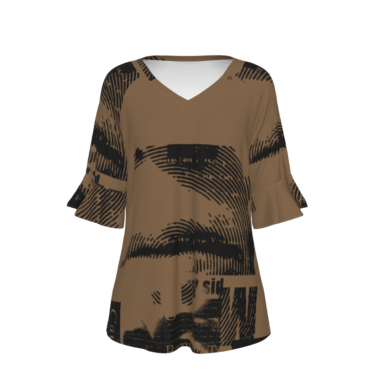 All-Over Print V-neck Women's T-shirt With Bell Sleeve