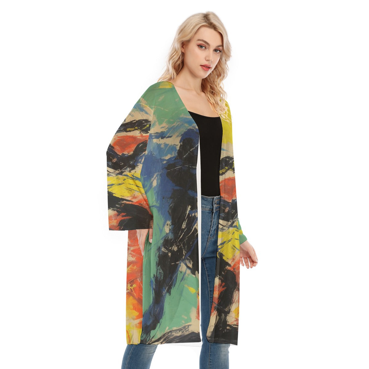 All- Over Print Women's Long Sleeve Mesh Cardigan