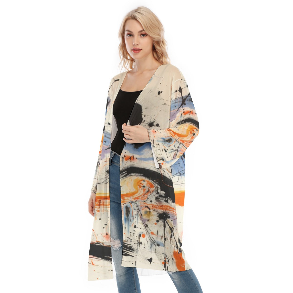 All- Over Print Women's Long Sleeve Mesh Cardigan