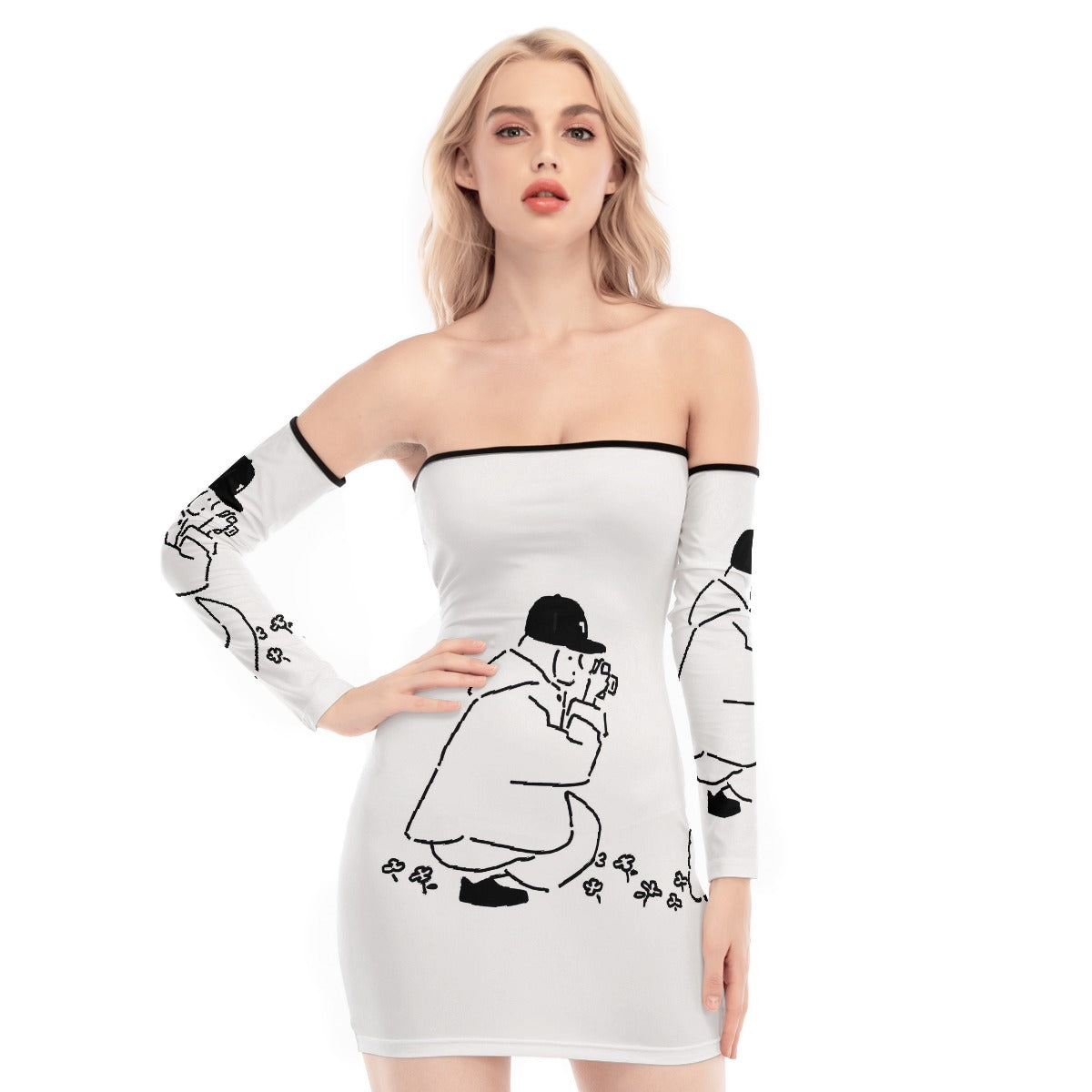 All-Over Print Women's Off-shoulder Back Lace-up Dress