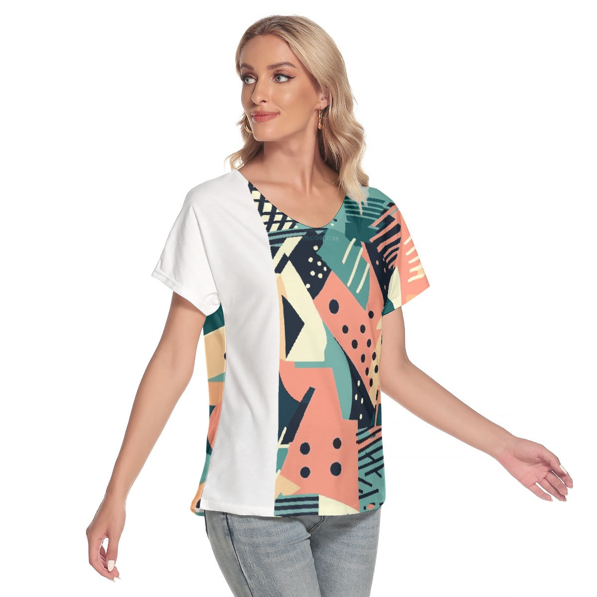 All-Over Print Women's Loose V-neck Short Sleeve T-shirt