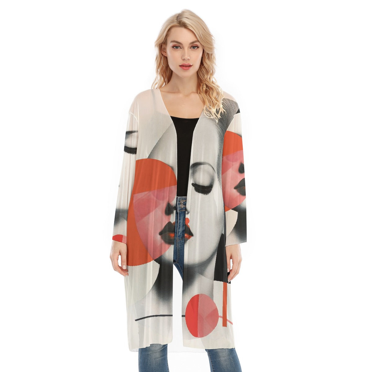 All- Over Print Women's Long Sleeve Mesh Cardigan