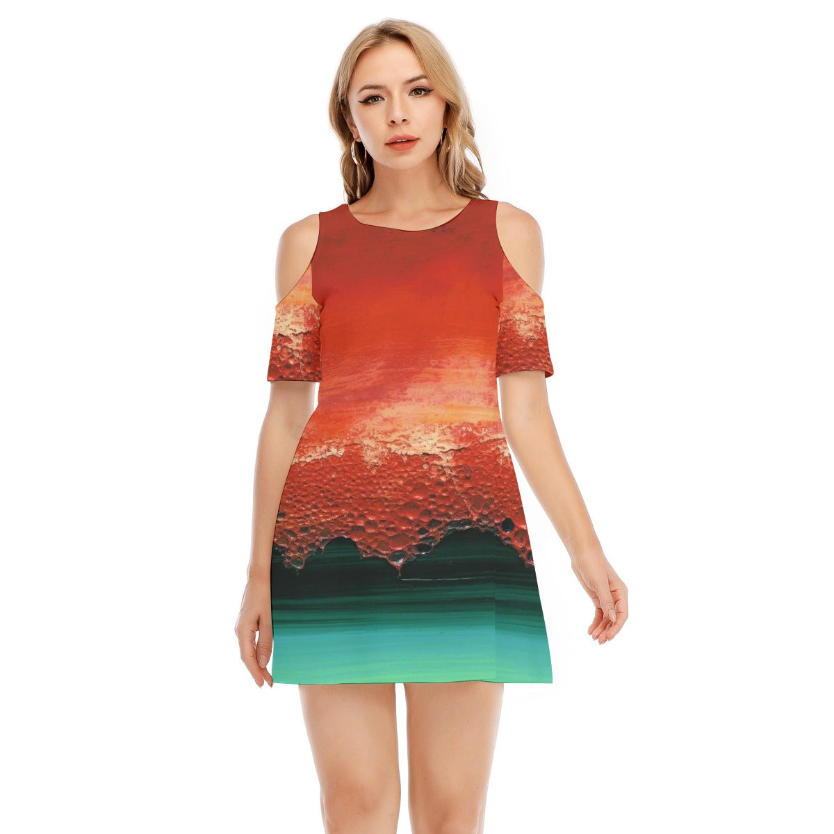 All-Over Print Women's Cold Shoulder Dress | 190GSM Cotton