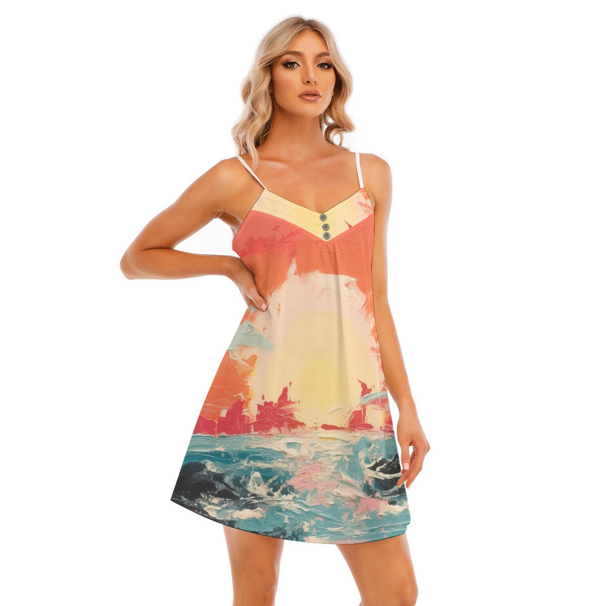 All-Over Print Women's V-neck Cami Dress