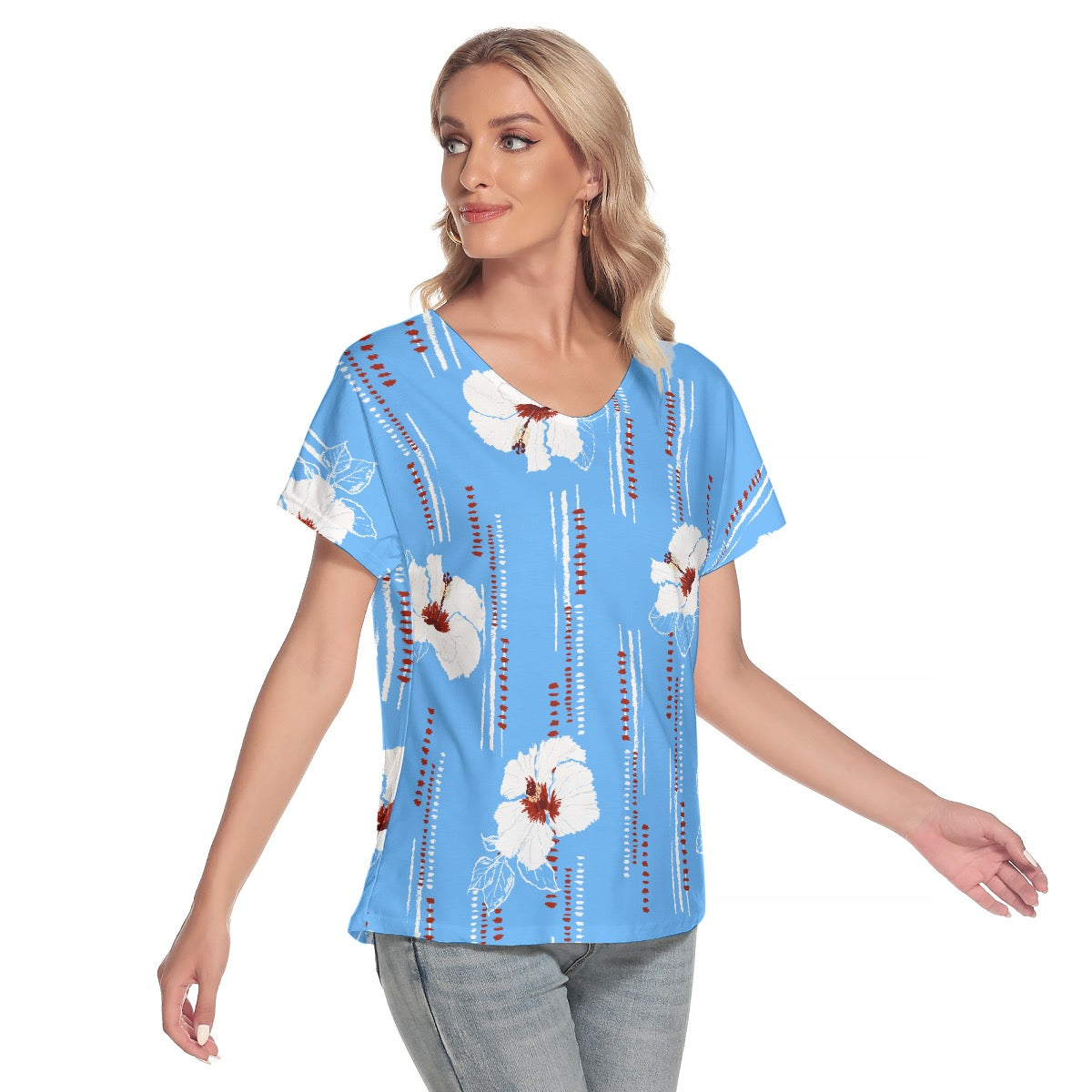 All-Over Print Women's Loose V-neck Short Sleeve T-shirt