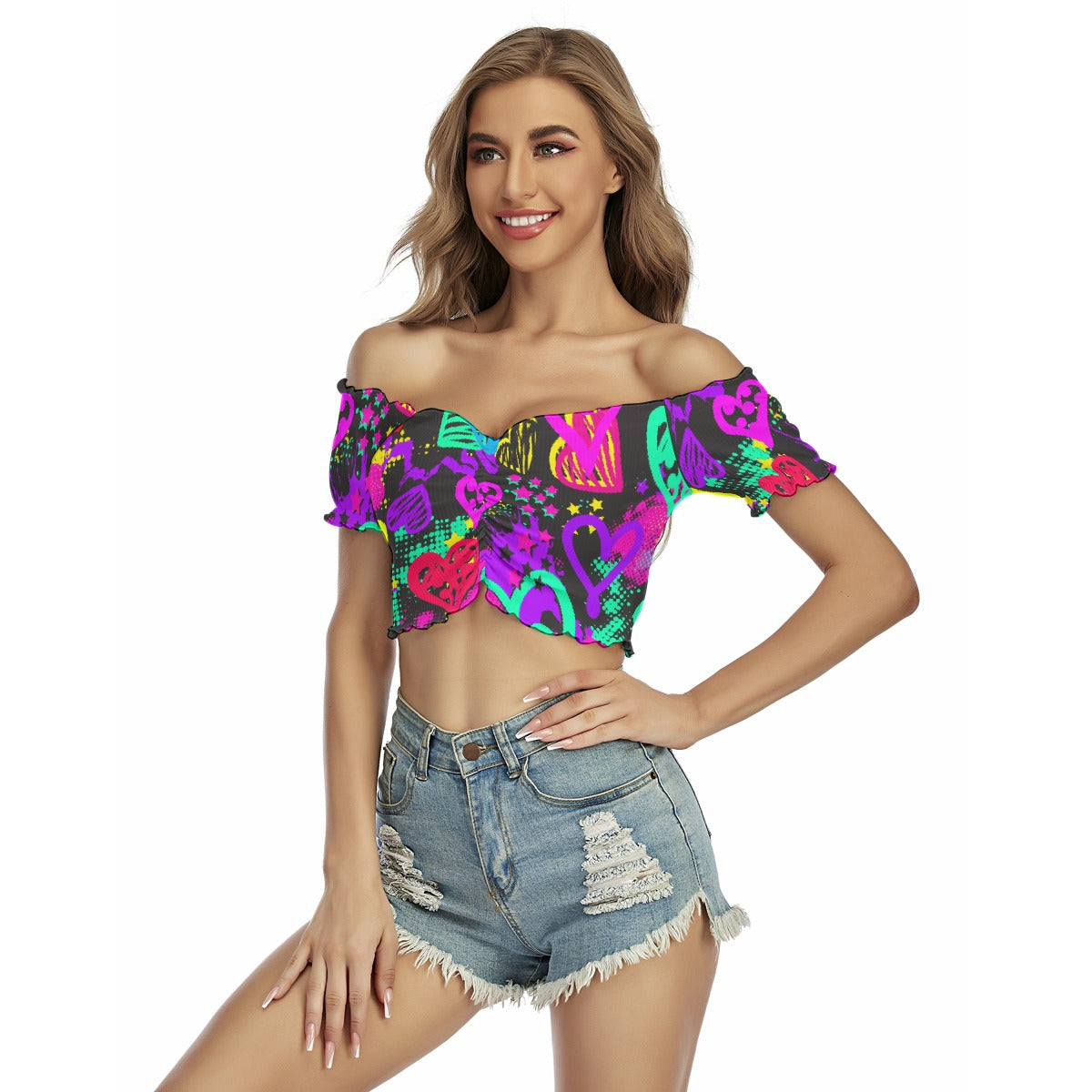 All-Over Print Women's One-shoulder Off-the-navel Short Sleeve T-shirt