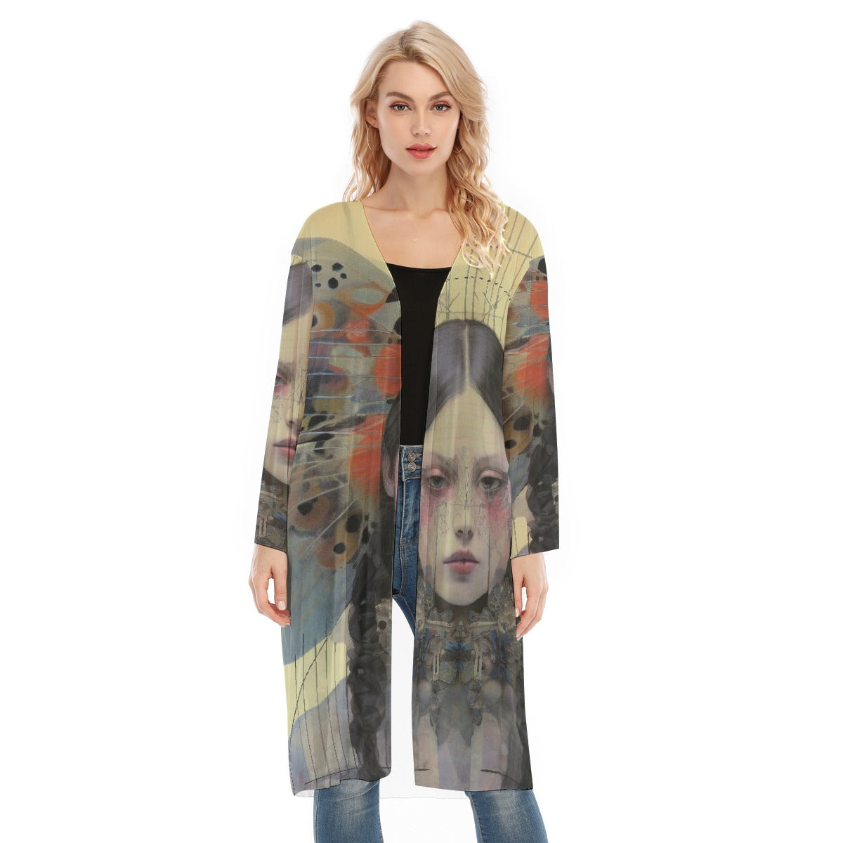 All- Over Print Women's Long Sleeve Mesh Cardigan