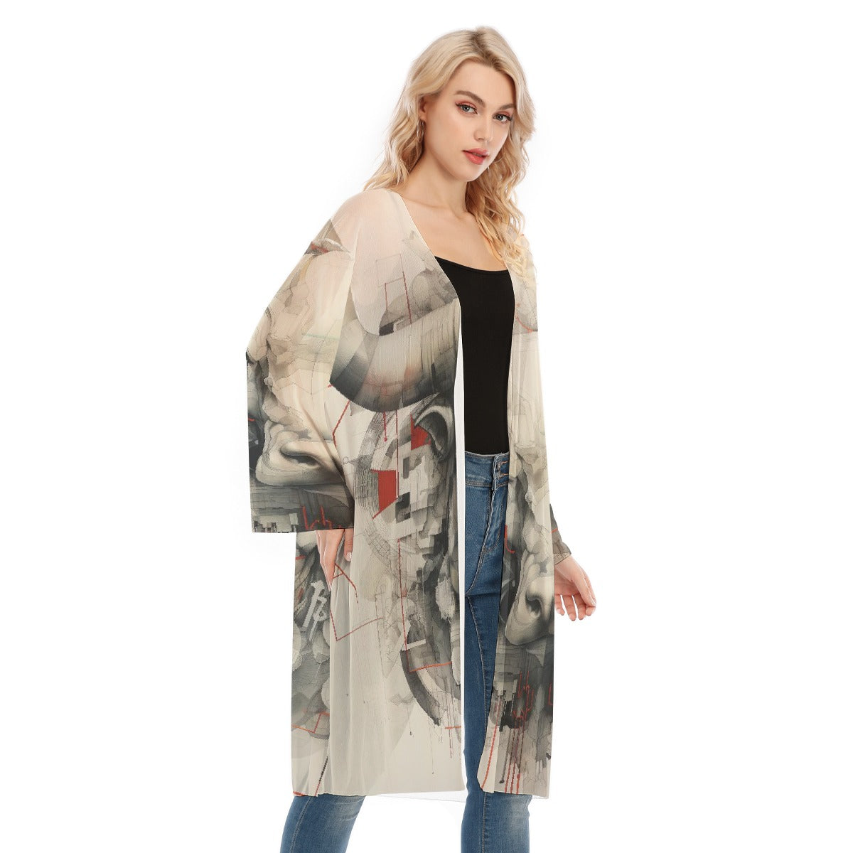 All- Over Print Women's Long Sleeve Mesh Cardigan