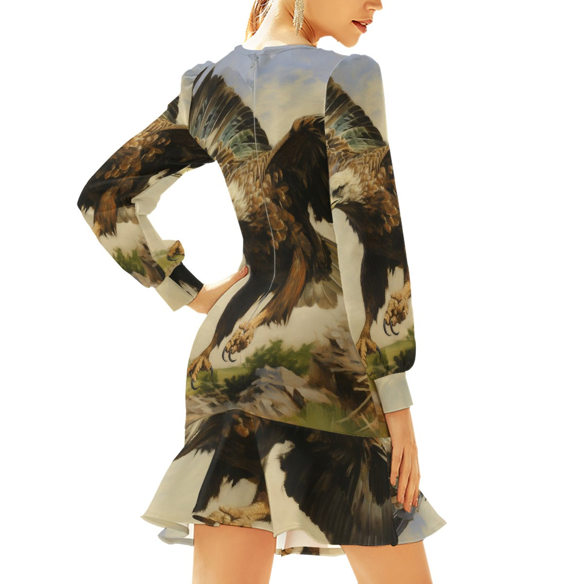 All-Over Print Women's Ruffle Hem Skinny Dress