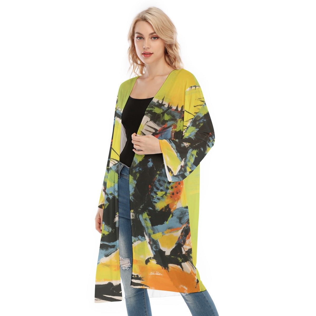 All- Over Print Women's Long Sleeve Mesh Cardigan