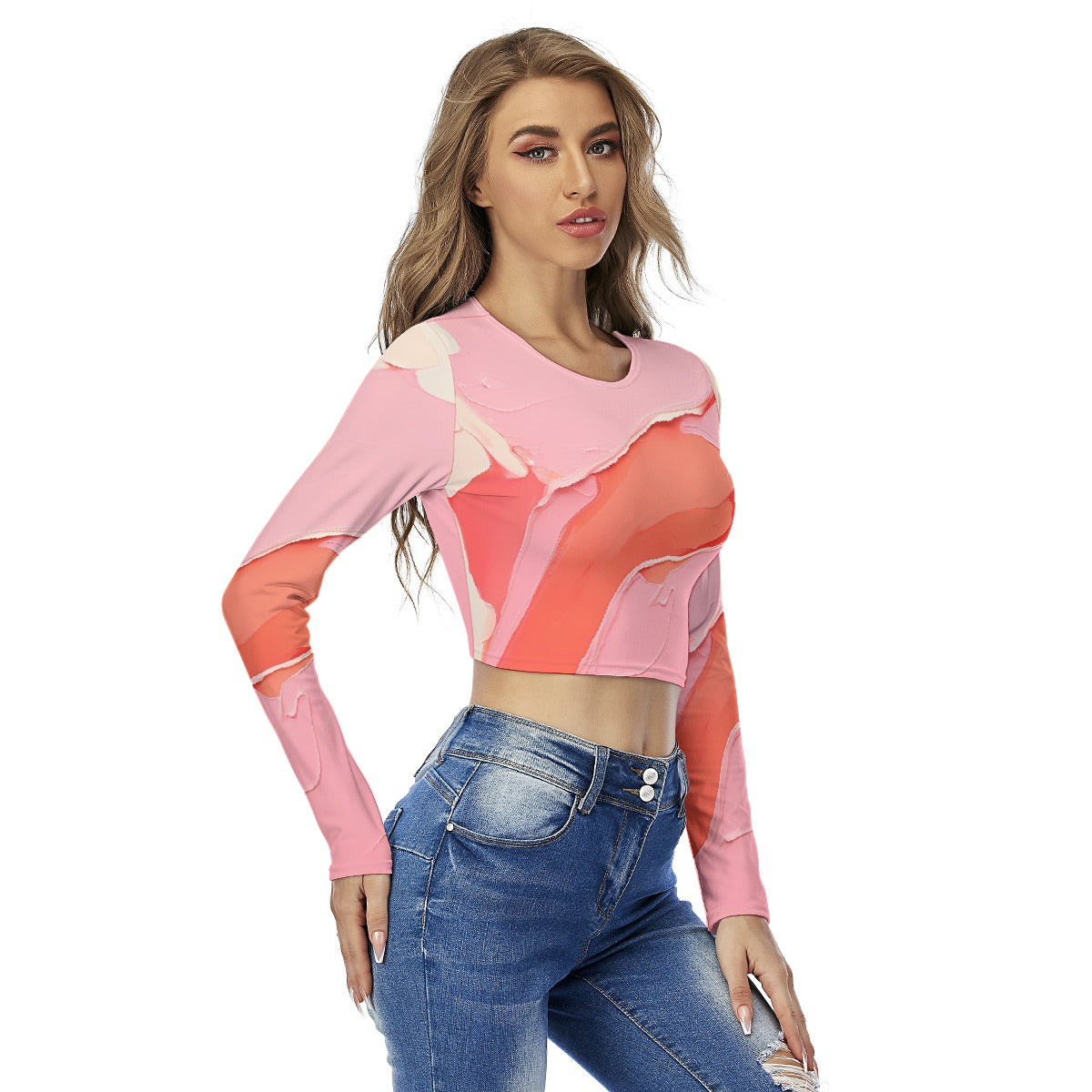 All-Over Print Women's Round Neck Crop Top T-Shirt