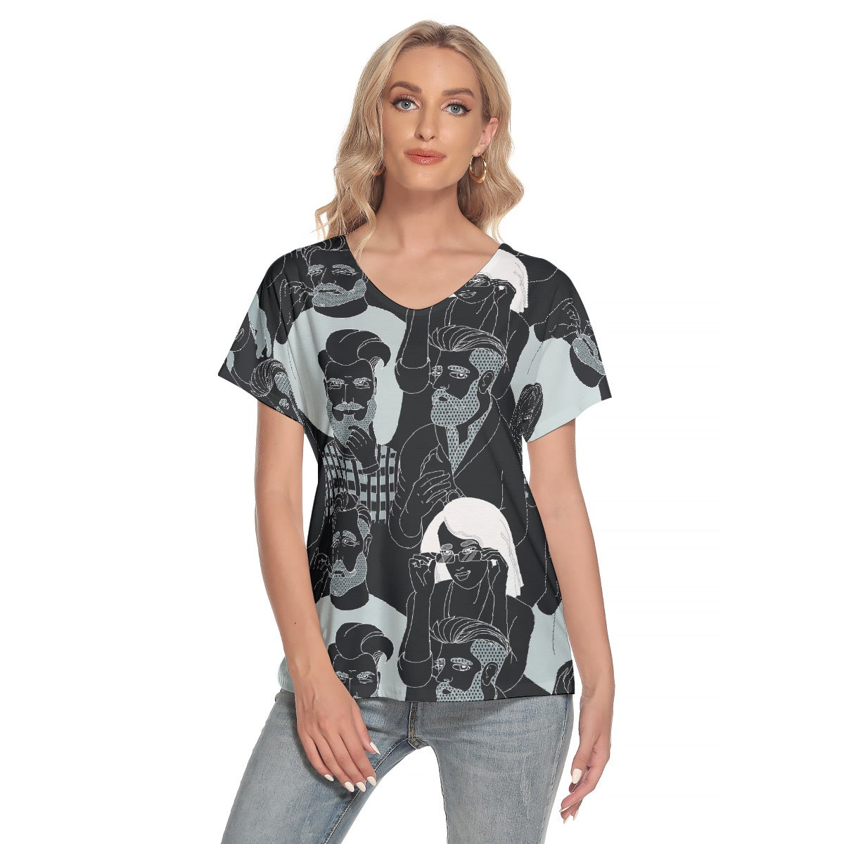 All-Over Print Women's Loose V-neck Short Sleeve T-shirt