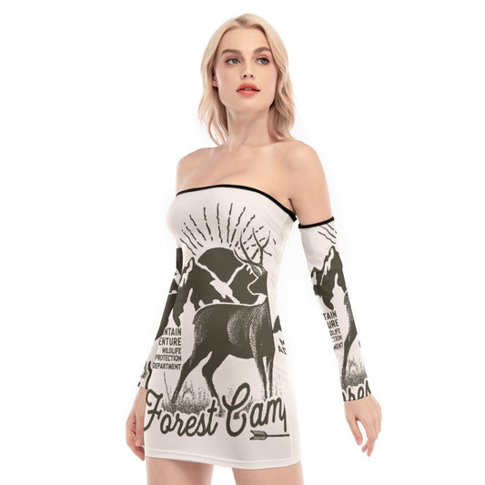 All-Over Print Women's Off-shoulder Back Lace-up Dress