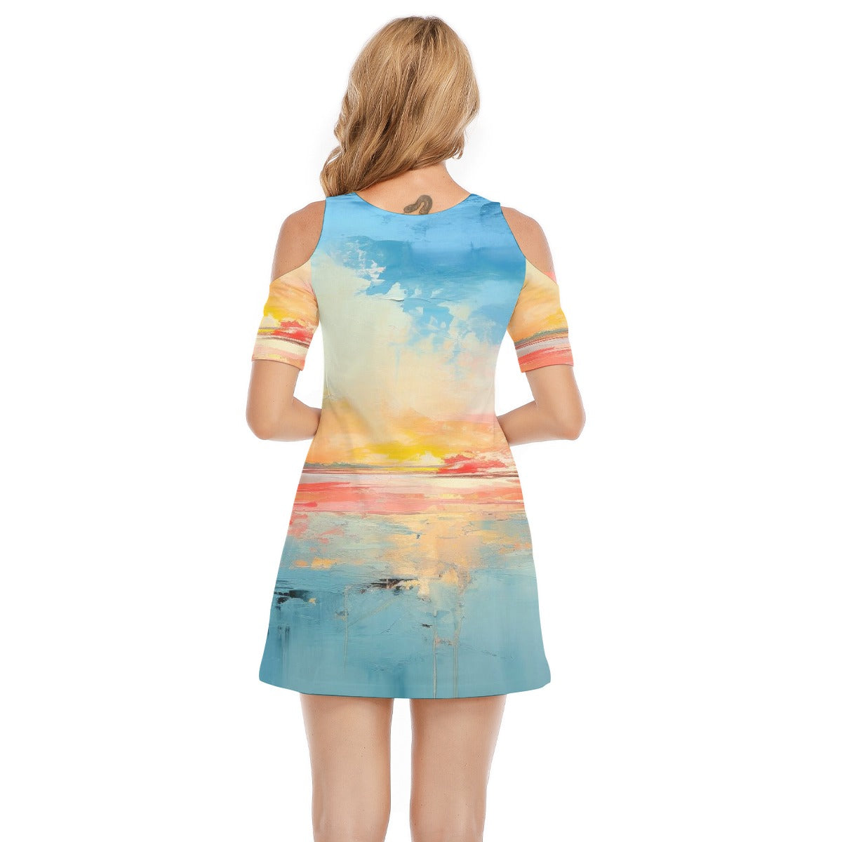 All-Over Print Women's Cold Shoulder Dress | 190GSM Cotton