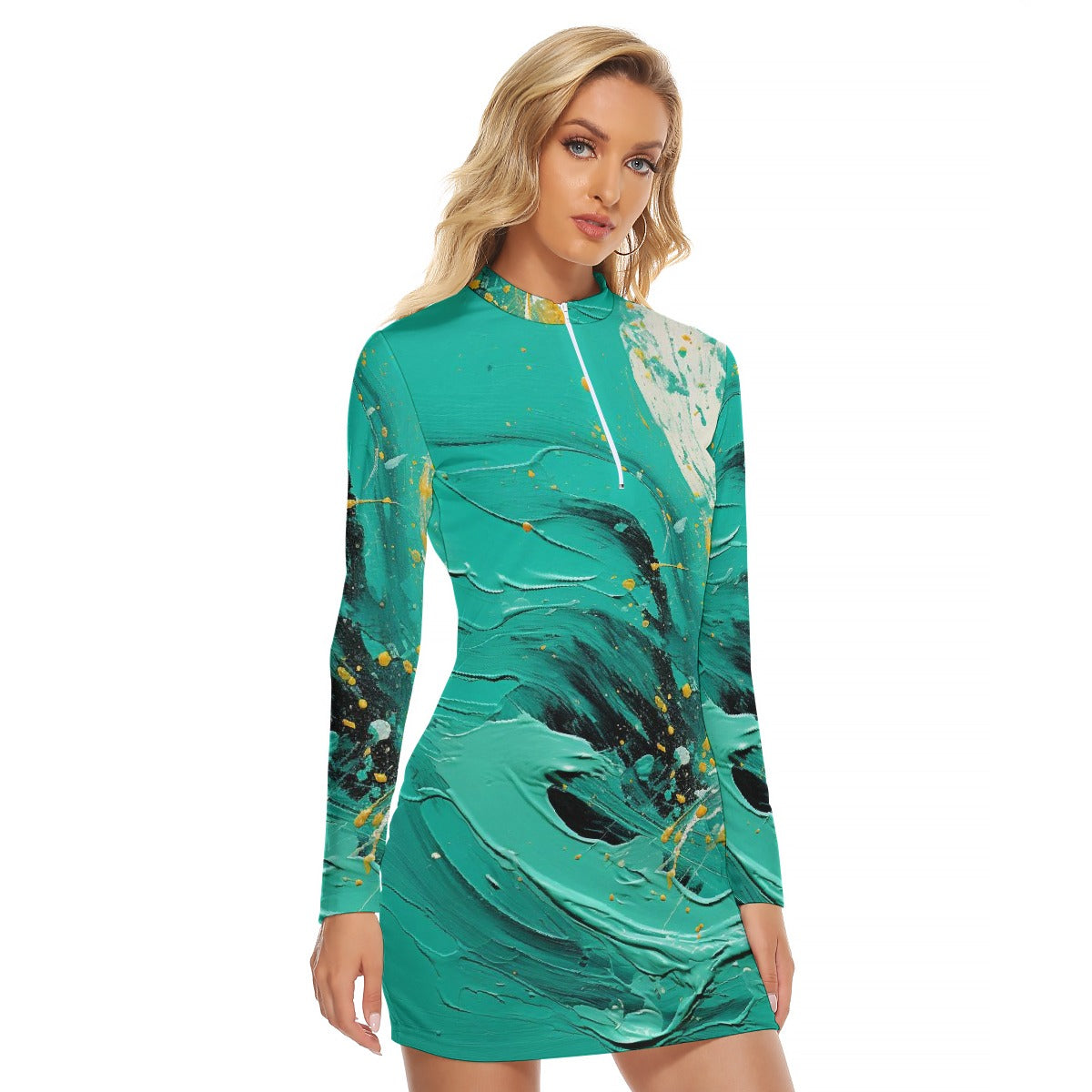 All-Over Print Women's Zip Front Tight Dress