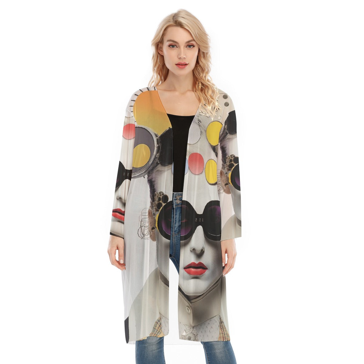 All- Over Print Women's Long Sleeve Mesh Cardigan