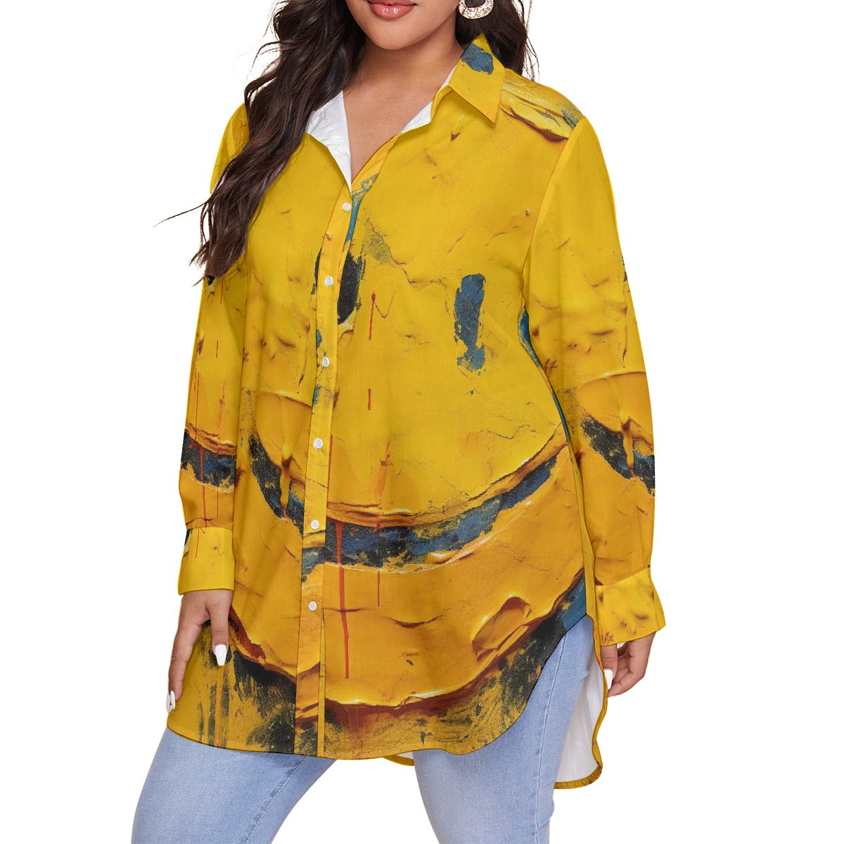 All-Over Print Women's Shirt With Long Sleeve(Plus Size)