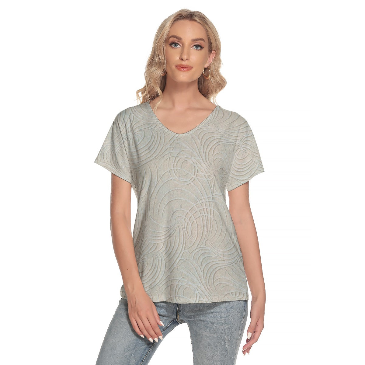 All-Over Print Women's Loose V-neck Short Sleeve T-shirt